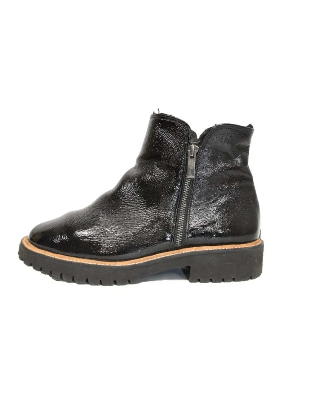 $550 Paul Green Natick Faux Fur Lined Boot LUG SOLE BLACK ZIP BLACK 8.5 (TF21)
